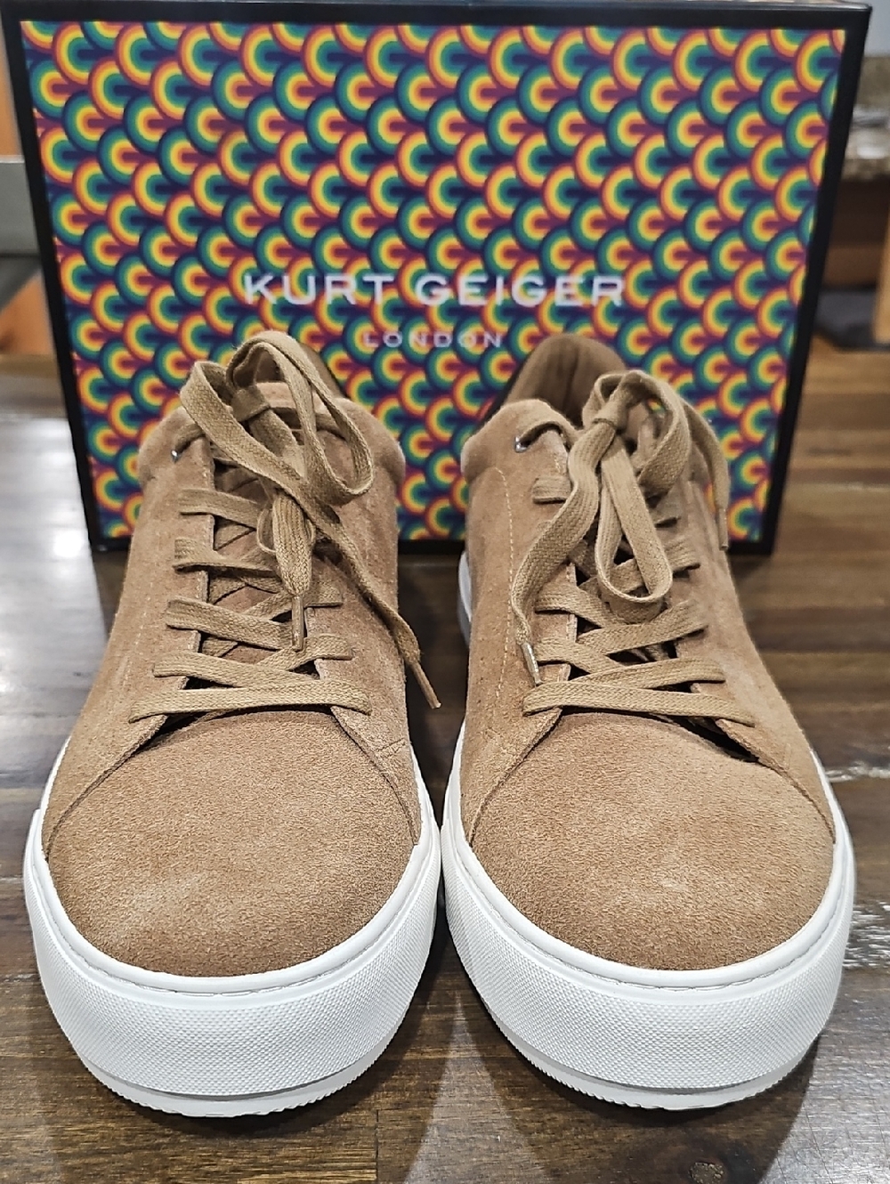 Kurt Geiger Men's Laney Tan Suede Platform Sneakers